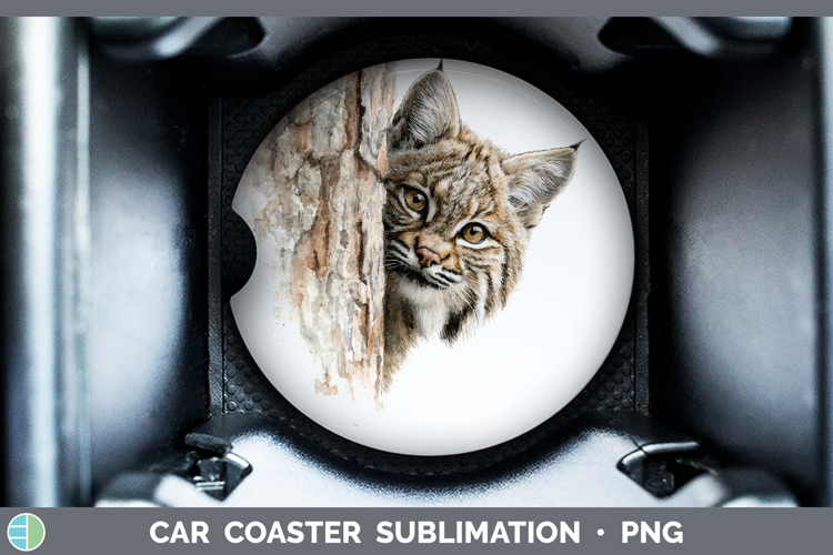 Bobcat Wild Cats Tree Peek Car Coaster Sublimation Design