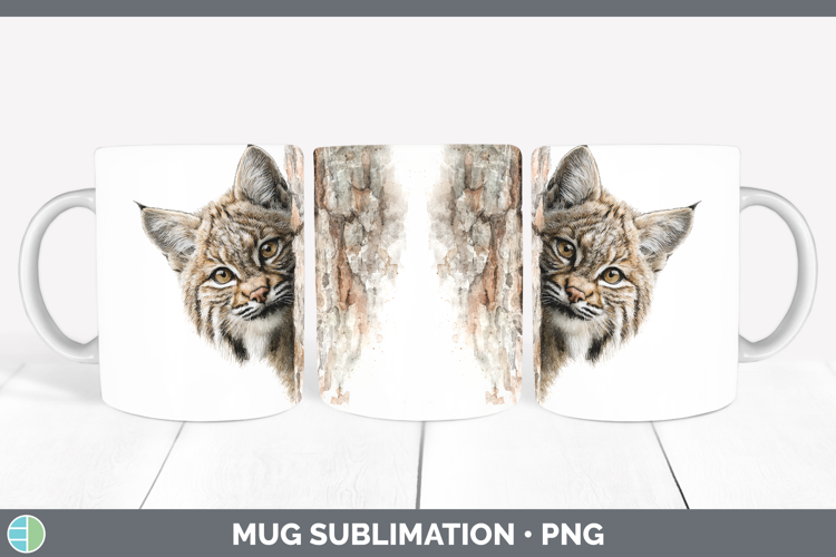 Bobcat Wild Cats Tree Peek Mug Wrap Sublimation Design