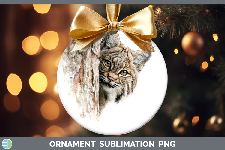 Bobcat Wild Cats Tree Peek Ornament Sublimation Design