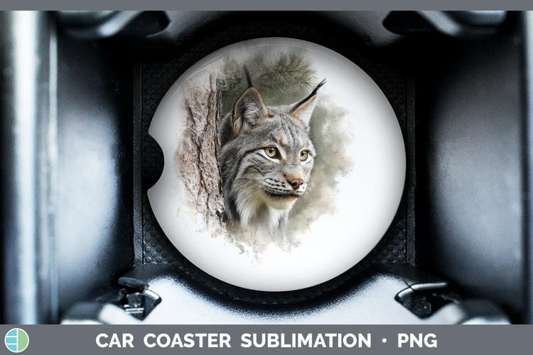 Canada Lynx Wild Cats Tree Peek Car Coaster Sublimation Desi