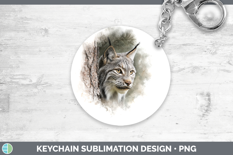 Canada Lynx Wild Cats Tree Peek Keychain Sublimation Design