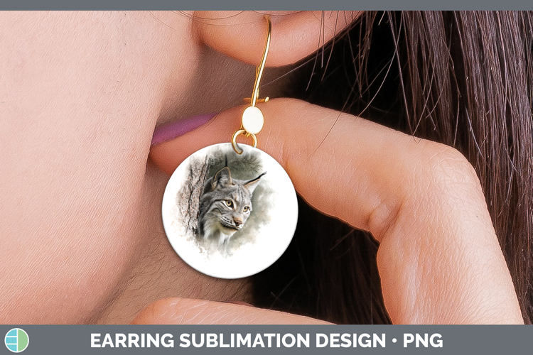 Canada Lynx Wild Cats Tree Peek Round Earrings Sublimation D
