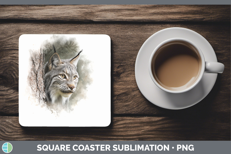 Canada Lynx Wild Cats Tree Peek Square Coaster Sublimation D