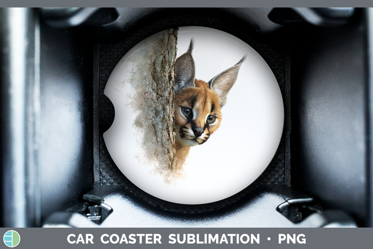 Caracal Wild Cats Tree Peek Car Coaster Sublimation Design