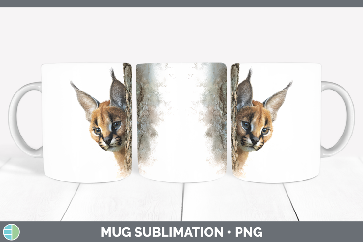 Caracal Wild Cats Tree Peek Mug Wrap Sublimation Design