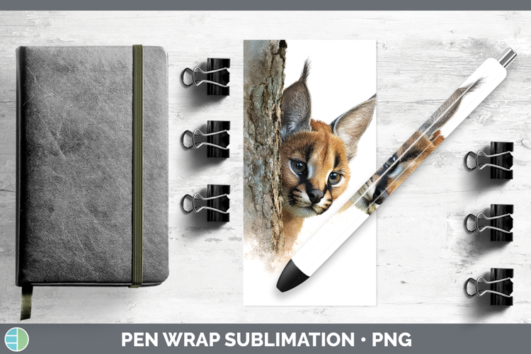 Caracal Wild Cats Tree Peek Pen Wrap Sublimation Design