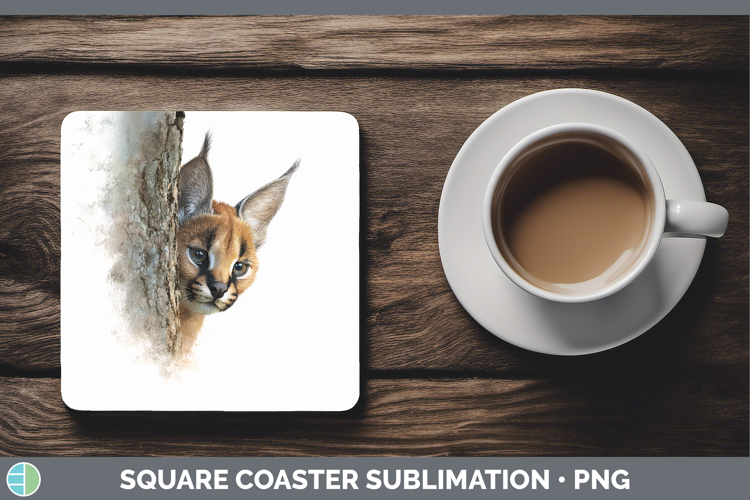 Caracal Wild Cats Tree Peek Square Coaster Sublimation Desig