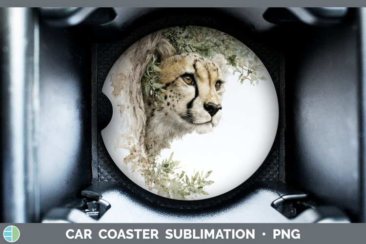 Cheetah Wild Cats Tree Peek Car Coaster Sublimation Design