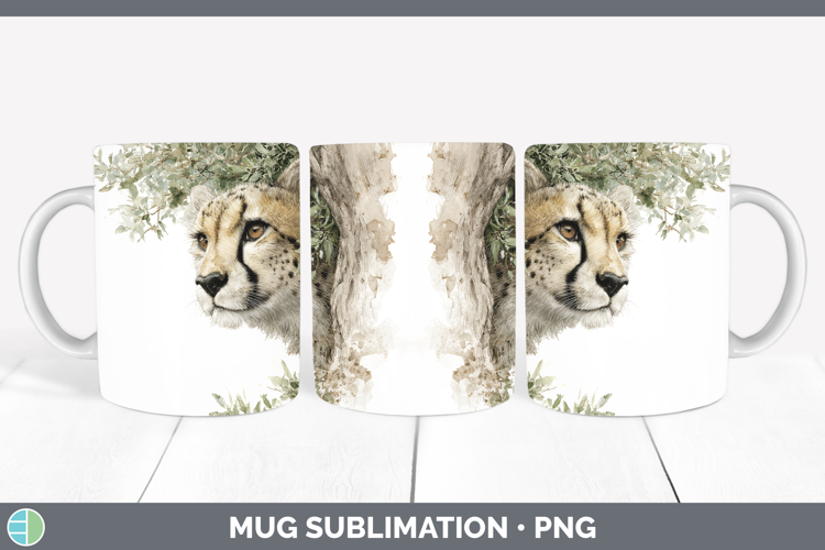 Cheetah Wild Cats Tree Peek Mug Wrap Sublimation Design