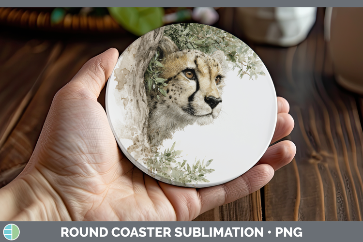 Cheetah Wild Cats Tree Peek Round Coaster Sublimation Design