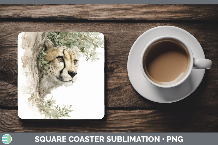 Cheetah Wild Cats Tree Peek Square Coaster Sublimation Desig