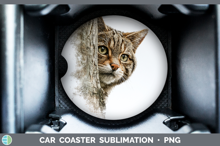 European Wildcat Wild Cats Tree Peek Car Coaster Sublimation