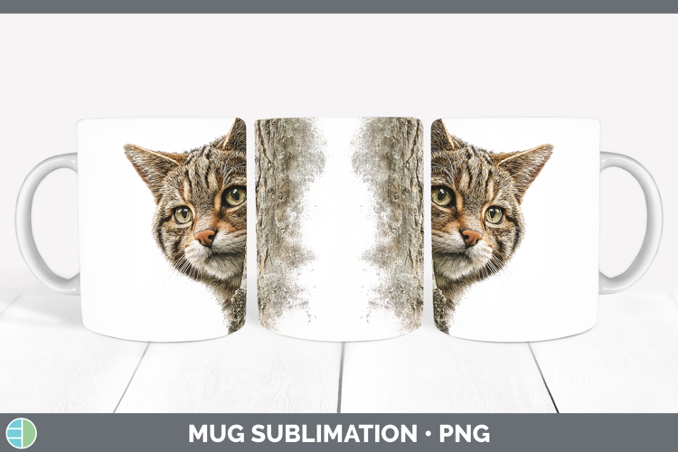 European Wildcat Wild Cats Tree Peek Mug Wrap Sublimation De