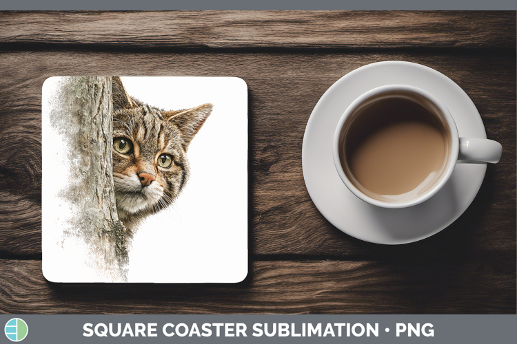 European Wildcat Wild Cats Tree Peek Square Coaster Sublimat