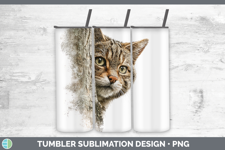 European Wildcat Wild Cats Tree Peek Tumbler Sublimation Des