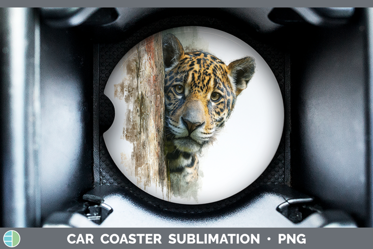 Jaguar Wild Cats Tree Peek Car Coaster Sublimation Design
