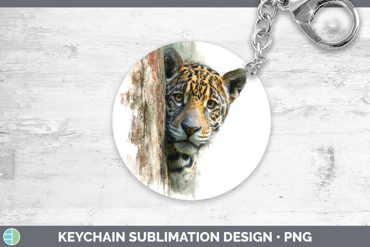 Jaguar Wild Cats Tree Peek Keychain Sublimation Design