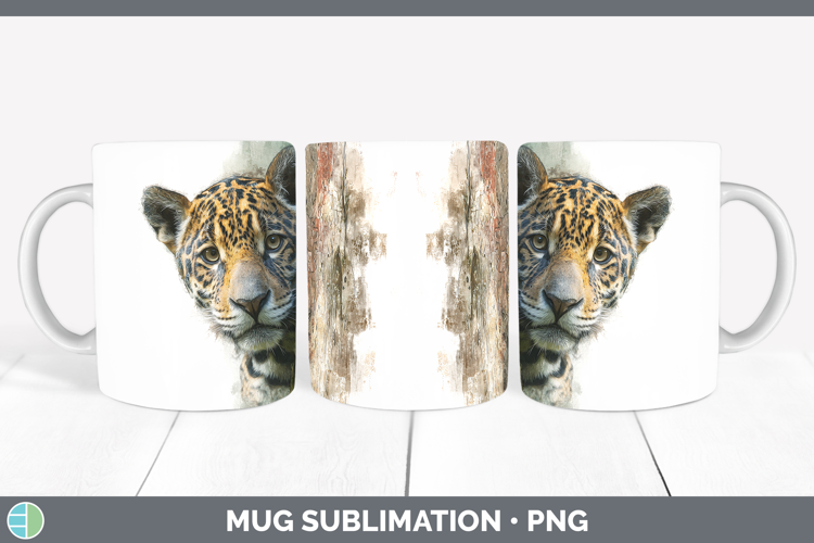 Jaguar Wild Cats Tree Peek Mug Wrap Sublimation Design
