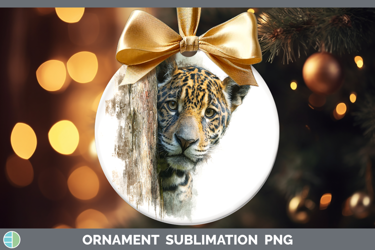 Jaguar Wild Cats Tree Peek Ornament Sublimation Design