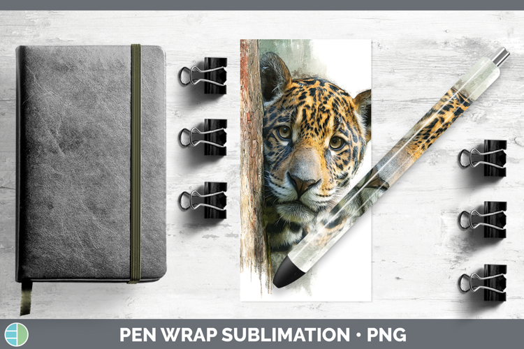 Jaguar Wild Cats Tree Peek Pen Wrap Sublimation Design