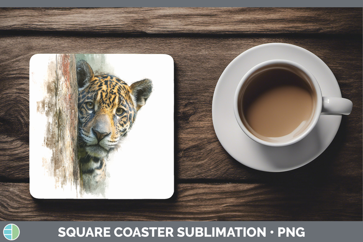 Jaguar Wild Cats Tree Peek Square Coaster Sublimation Design