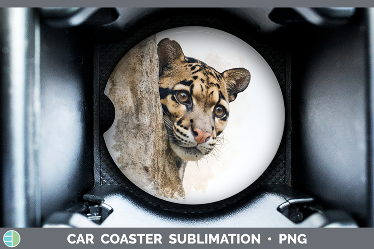 Leopard Clouded Wild Cats Tree Peek Car Coaster Sublimation