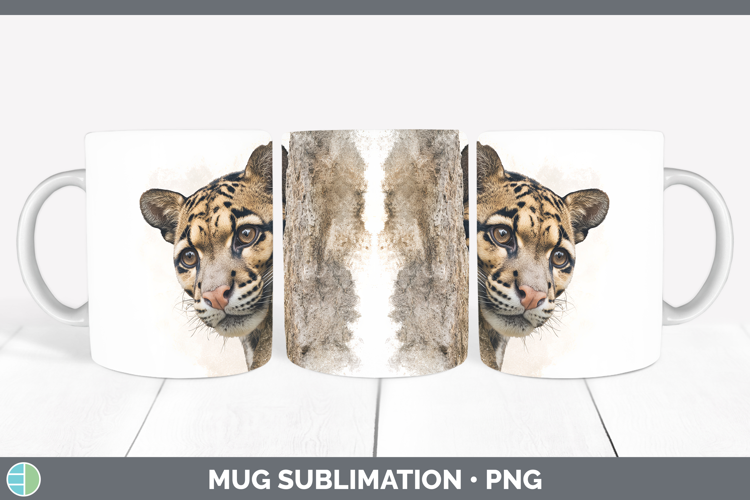 Leopard Clouded Wild Cats Tree Peek Mug Wrap Sublimation Des
