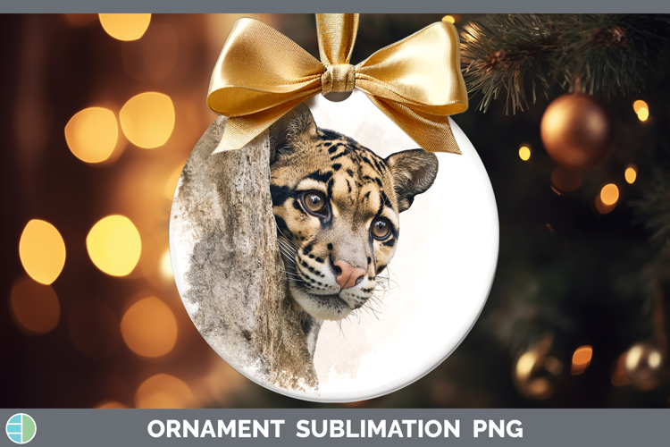 Leopard Clouded Wild Cats Tree Peek Ornament Sublimation Des
