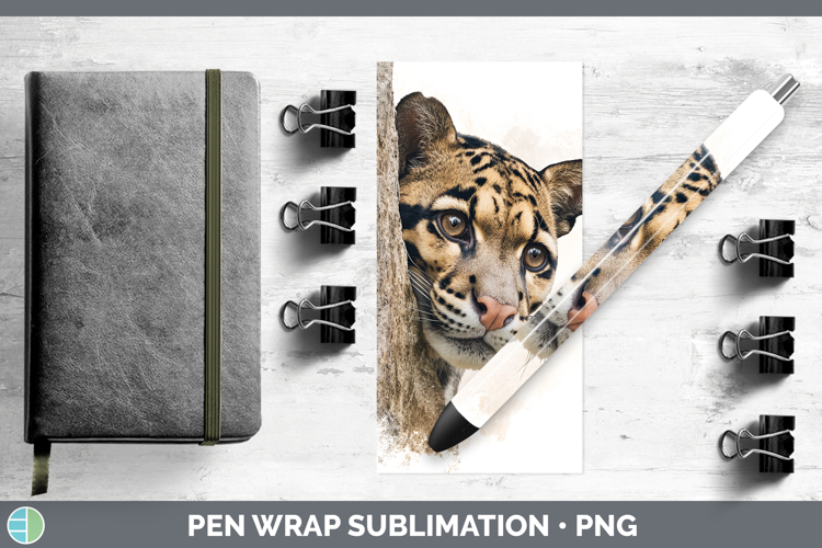 Leopard Clouded Wild Cats Tree Peek Pen Wrap Sublimation Des