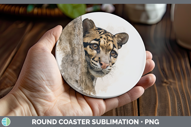 Leopard Clouded Wild Cats Tree Peek Round Coaster Sublimatio