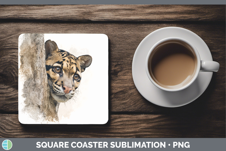 Leopard Clouded Wild Cats Tree Peek Square Coaster Sublimati