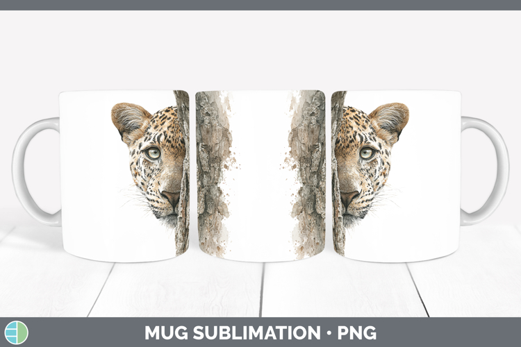 Leopard Wild Cats Tree Peek Mug Wrap Sublimation Design