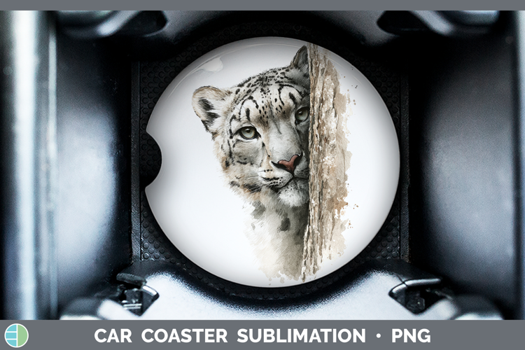 Leopard Snow Wild Cats Tree Peek Car Coaster Sublimation Des