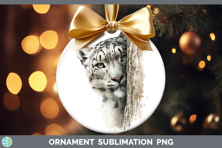 Leopard Snow Wild Cats Tree Peek Ornament Sublimation Design