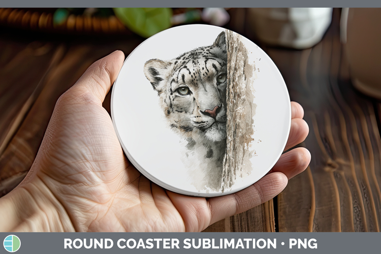 Leopard Snow Wild Cats Tree Peek Round Coaster Sublimation D