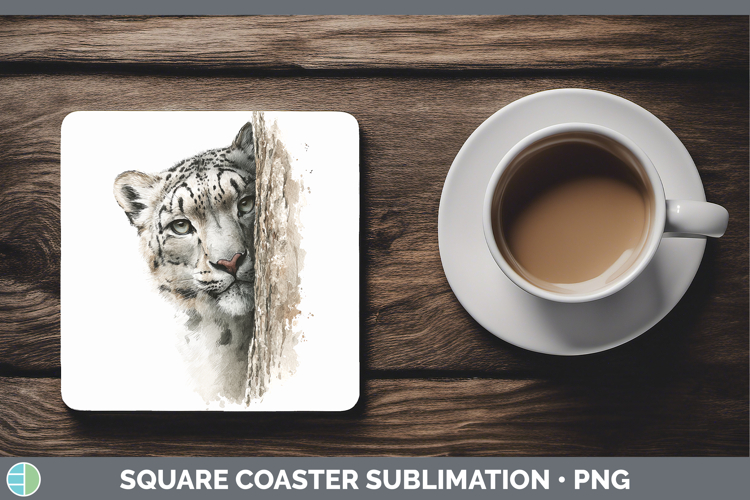 Leopard Snow Wild Cats Tree Peek Square Coaster Sublimation