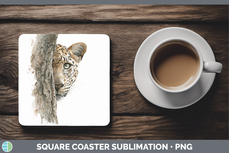 Leopard Wild Cats Tree Peek Square Coaster Sublimation Desig