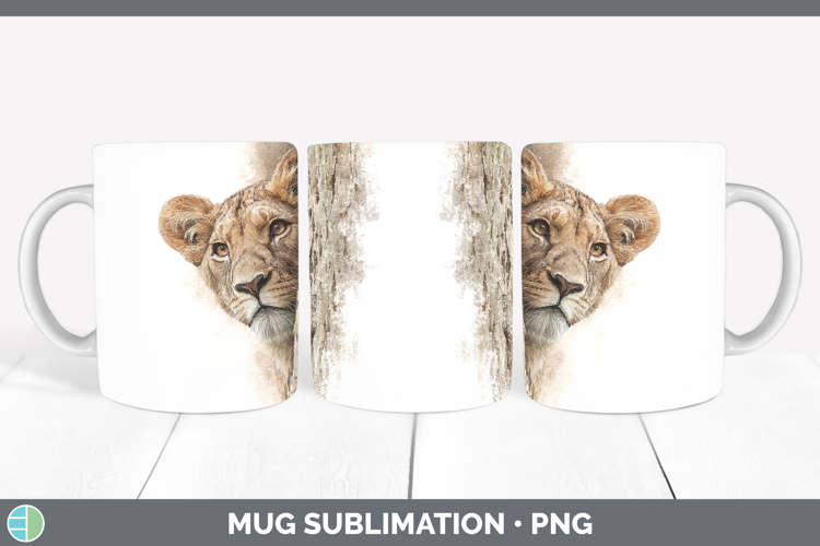 Lion Wild Cats Tree Peek Mug Wrap Sublimation Design