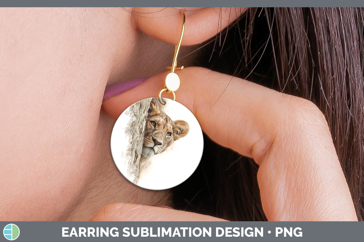 Lion Wild Cats Tree Peek Round Earrings Sublimation Design