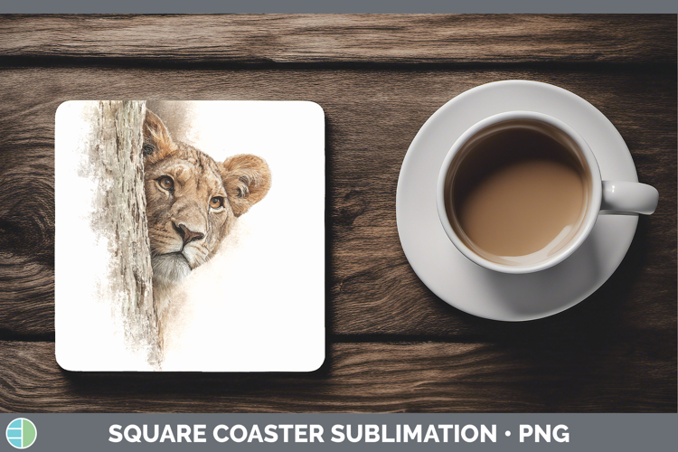 Lion Wild Cats Tree Peek Square Coaster Sublimation Design