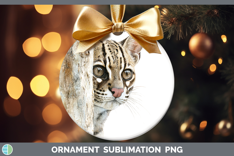 Margay Cat Wild Cats Tree Peek Ornament Sublimation Design