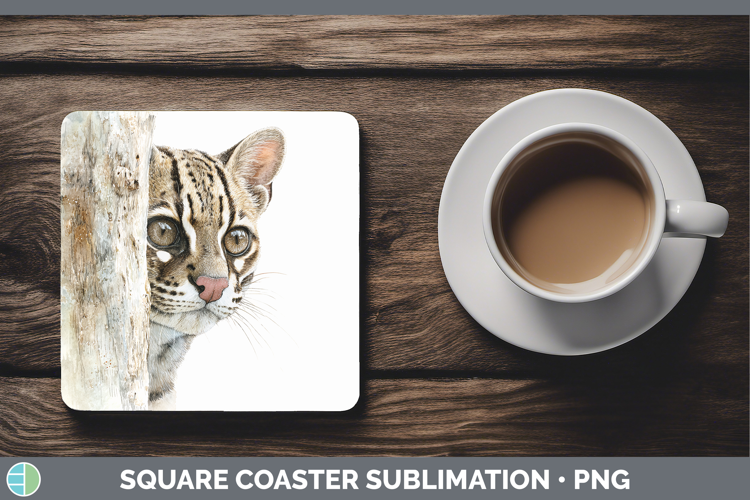 Margay Cat Wild Cats Tree Peek Square Coaster Sublimation De