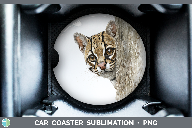 Ocelot Wild Cats Tree Peek Car Coaster Sublimation Design
