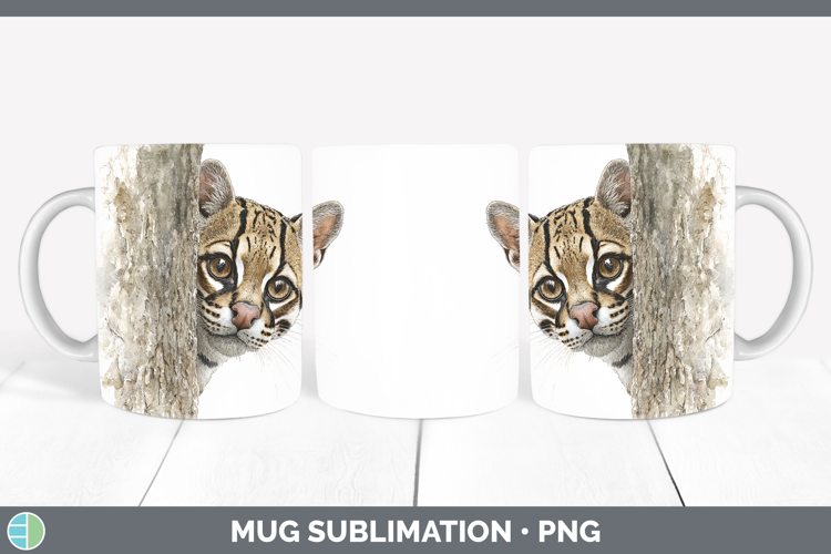 Ocelot Wild Cats Tree Peek Mug Wrap Sublimation Design