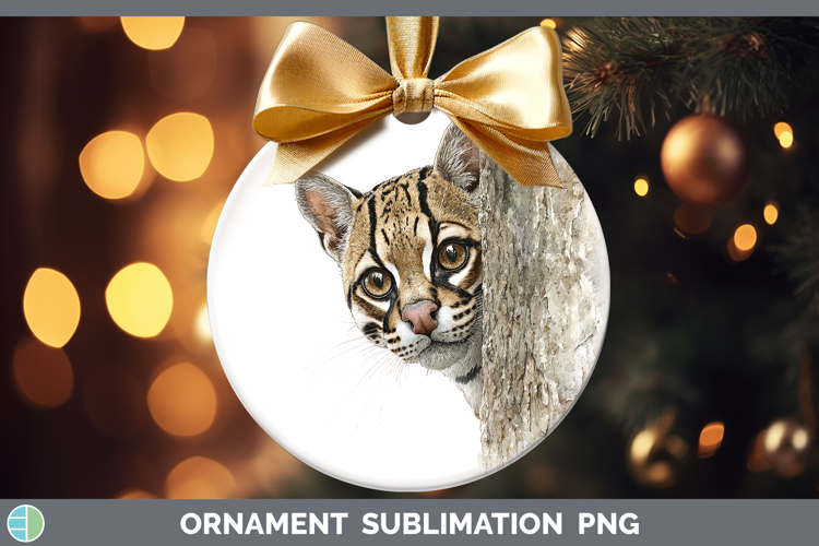 Ocelot Wild Cats Tree Peek Ornament Sublimation Design