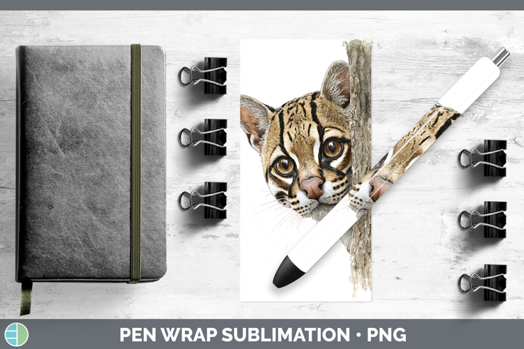 Ocelot Wild Cats Tree Peek Pen Wrap Sublimation Design
