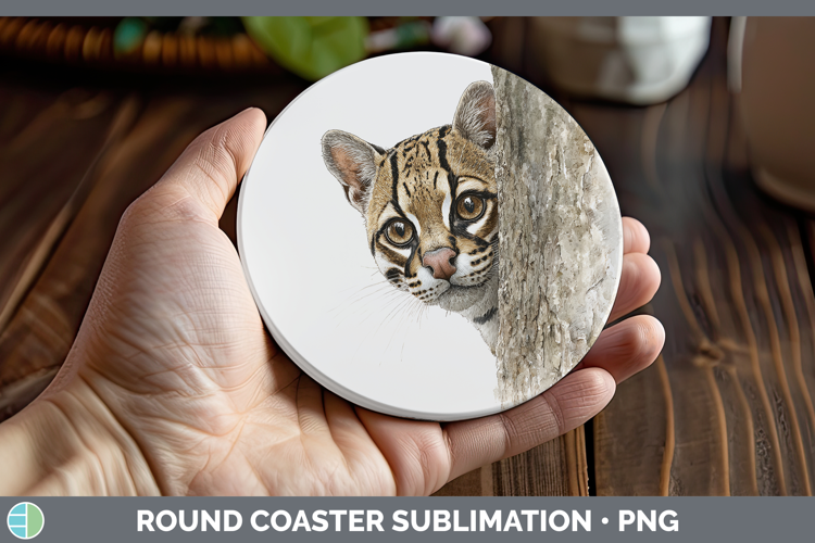 Ocelot Wild Cats Tree Peek Round Coaster Sublimation Design