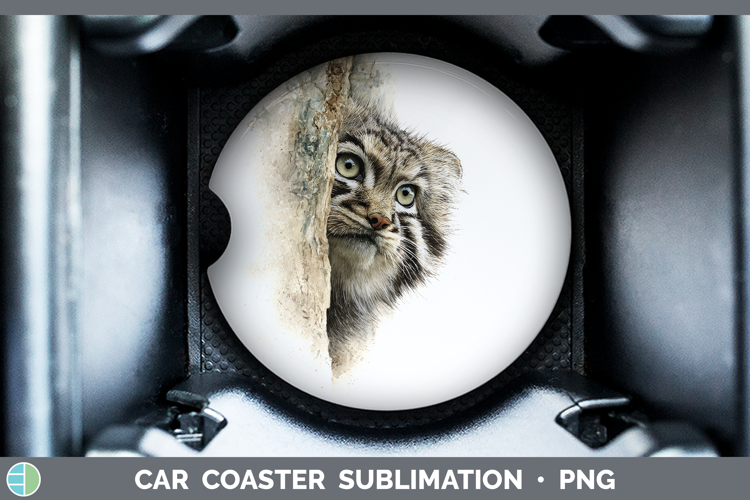 Pallas Cat Wild Cats Tree Peek Car Coaster Sublimation Desig
