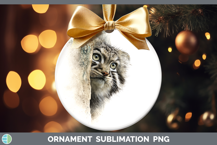 Pallas Cat Wild Cats Tree Peek Ornament Sublimation Design