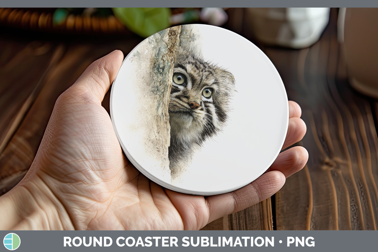 Pallas Cat Wild Cats Tree Peek Round Coaster Sublimation Des